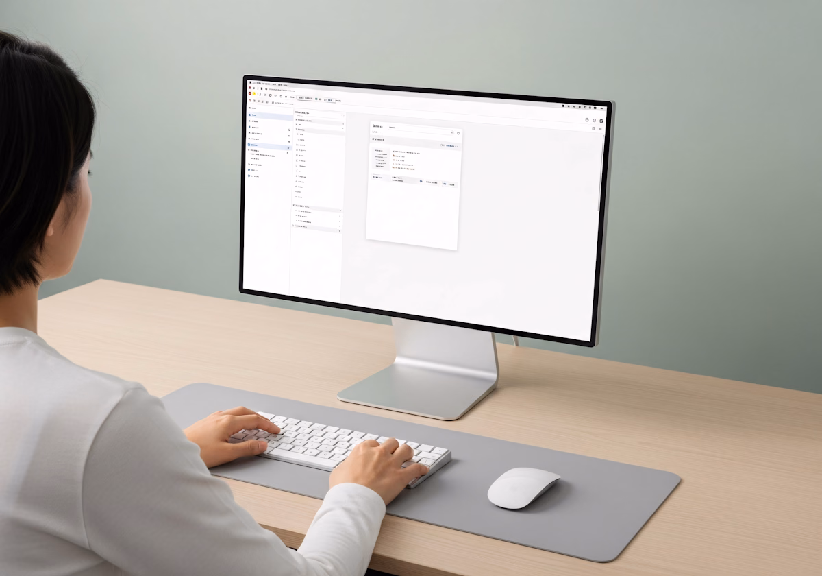 Person working at a desktop computer