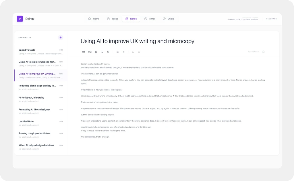 Doingz — notes
