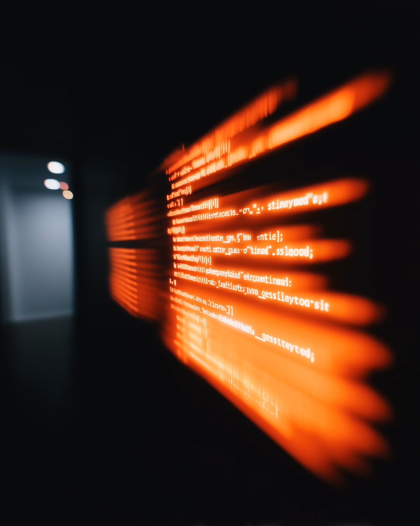 Orange code blurred across a dark screen