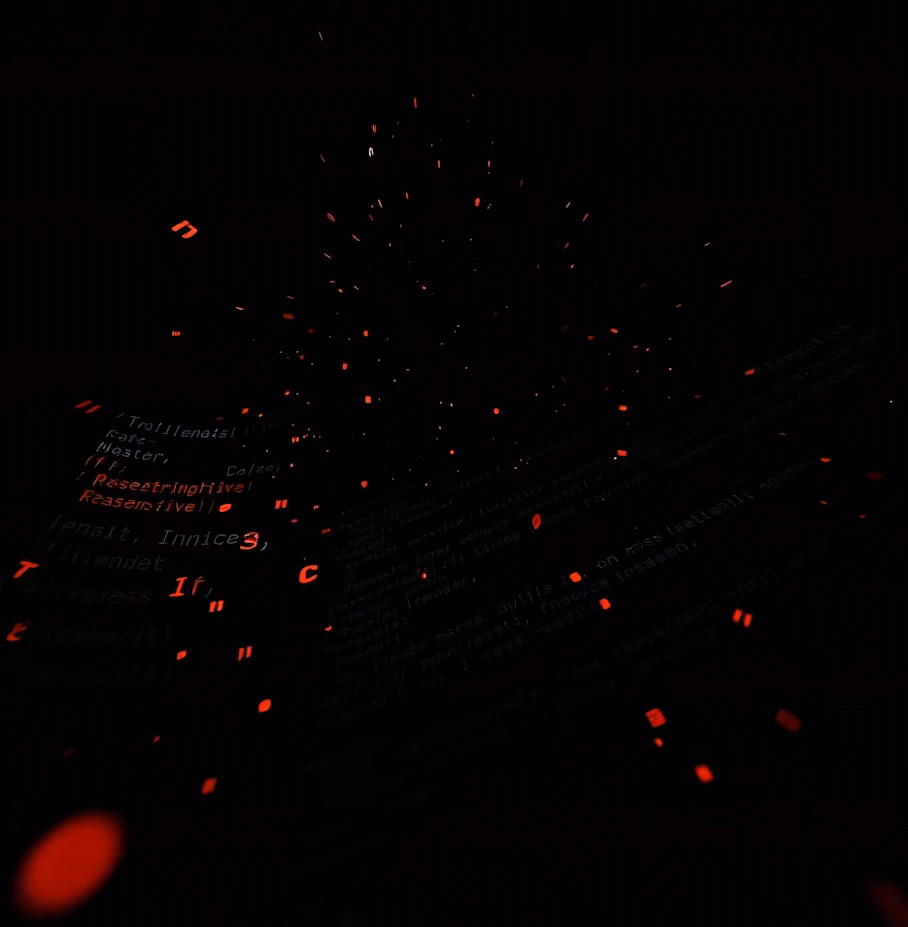 Lines of code glowing red on a dark screen